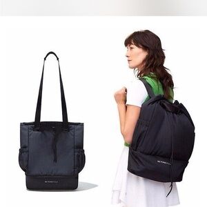 Beyond Yoga Black Adjustable Backpack Tote with Zippered Shoe Compartment